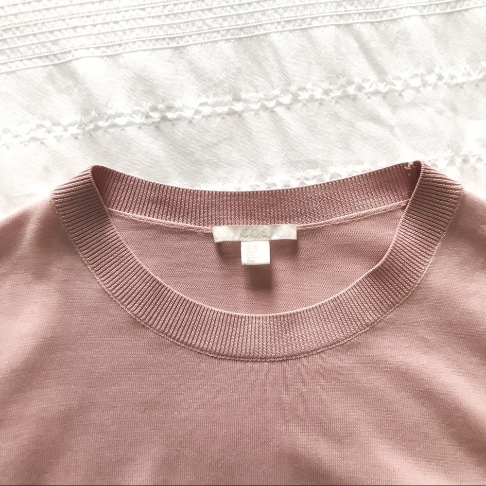 Cos BLUSH PINK COTTON & SILK WIDE SLEEVE CREW NECK BLOUSE - XS - Picture 5 of 10